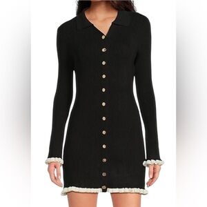 Vintage fashion Contrast Ruffle trim Slim Dress